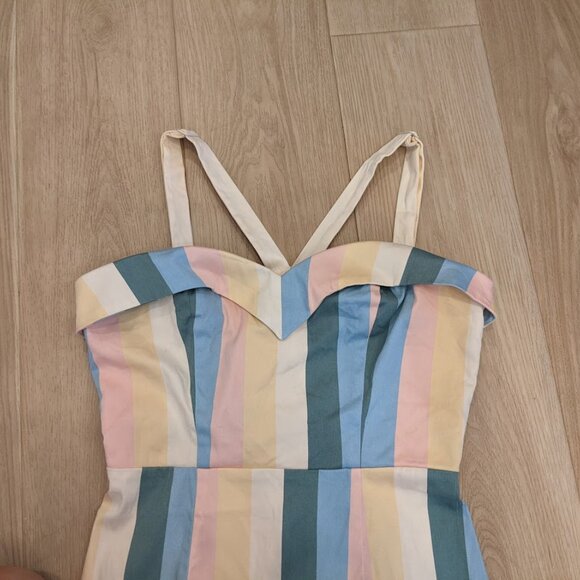 Collectif Sz S/US 6 Rainbow Stripe 50s Pinup Retro Rockabilly Pencil Dress - Picture 8 of 15